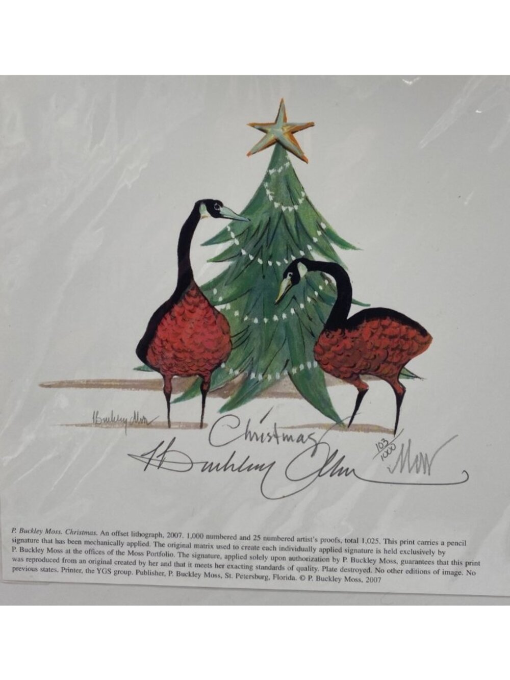 P. Buckley Moss 2007 Christmas Geese Lithograph 103/1000 Signed